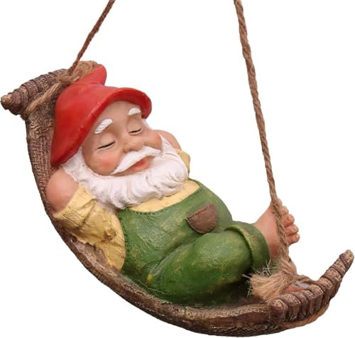 TERESA'S COLLECTIONS Lustige Gartenzwerge zum Aufhängen, 19,1 cm, für Feengarten, Hängematte, Zwerg für Zuhause, Rasen, Terrasse, Hof, Baumschmuck, Bezaubernder lächelnder Zwerg