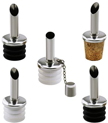 BESTONZON Versatori In Acciaio Inox Beccuccio Conico Liquore Bottiglia Versatore Tappo Versatore Salvagoccia per Liquore Vino Olio Cocktail Succo 5pcs