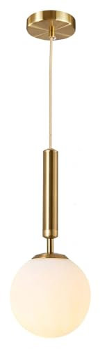 KCO Lighting Modern Globe Pendelleuchte Weiß und Gold Pendelleuchte 1-flammig Kücheninsel Einzelhängeleuchte Runde Glas Hängeleuchte Nordische Minimalistische Kugel Pendelleuchte (Gold)