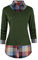 Oyamiki Damen Klassischer Kragen Geschwungener Saum 2 in 1 Strickpullover Plaid Kontrast T-Shirt Top - Grün - Groß