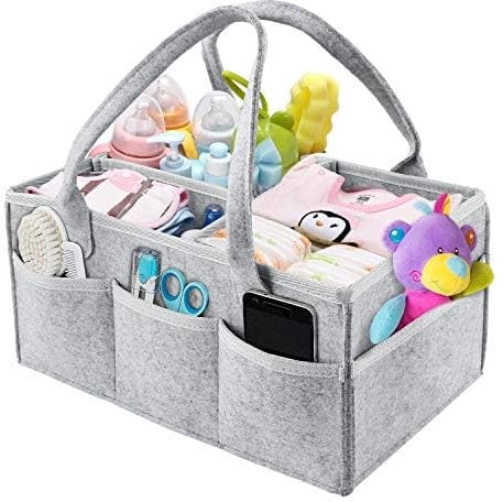 M MUNCASO Baby Windel Caddy Organizer,baby wickeltasche filz mit 3 Fächer Herausnehmbaren Trennwänden,baby wickeltasche filz Aufbewahrungsbox,Baby Tücher,Lätzchen Dusche Geschenk Korb(Grau)