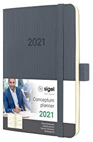 SIGEL C2137 Terminplaner Wochenkalender 2021, ca. A6, dunkelgrau, Softcover mit vielen Extras, Conceptum - weitere Modelle