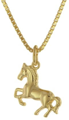 trendor Mädchen-Halskette mit Pferdchen Gold auf Silber 925 Pferde-Anhänger Kette für Kinder, Silberschmuck vergoldet, Tolle Geschenkidee 75715