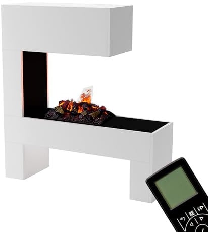 GLOW FIRE Wasserdampf Kamin Mozart (Standkamin) - Elektrokamin mit realistischen LED 3D-Flammen, Knistereffekt & Fernbedienung, 110x120x35 cm - Opti-Myst 500 Elektro Kamin mit Holz-Deko, Weiß