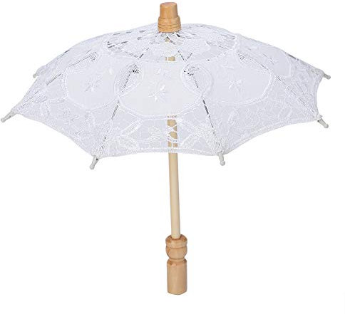 Nobranded Fdit Broderie de Fleurs de Dentelle de Mariage à la Main, Parasol mariée mariée Parasol Photographie décoration Parapluie(S-Blanc)