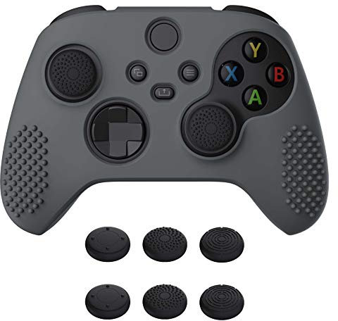 eXtremeRate PlayVital Funda de Silicona para Xbox Series X S Protector Carcasa Antideslizante con 6 Tapas de Joysitcks Funda de Goma para Xbox Series S X Mando(3D Tachonado-Gris)