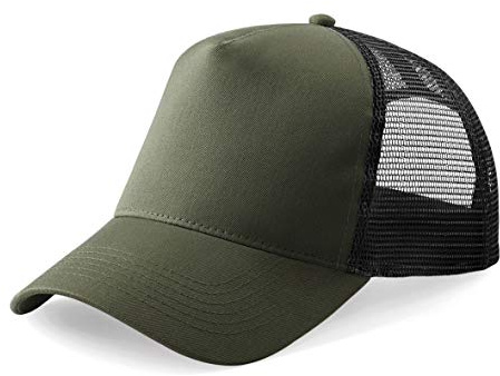 Plain Trucker Cap Mesh Back Baseball Cap Snapback - Army Green/Black
