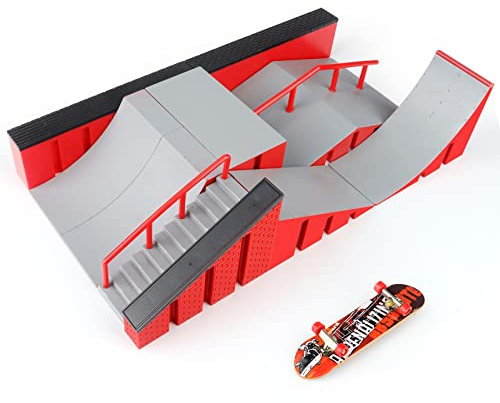MOMSIV Mini Finger Skateboard, Lustiges Skatepark Board mit Rampenzubehör für Kinder (A)