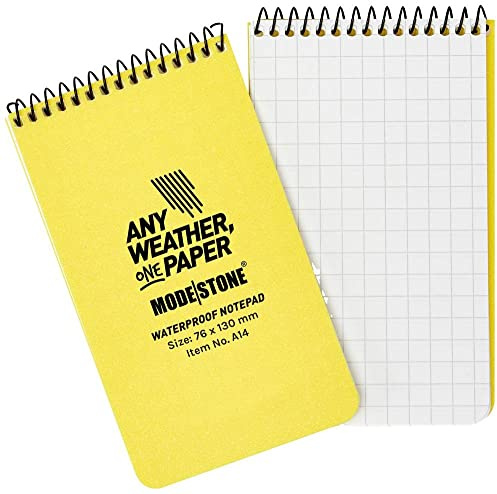 MODESTONE Outdoor Notizblock 7,6 x 13 cm geöber Cover | Spiralbindung oben 50 Blätter kariert 7x7mm | wasserfest reißfest feuerfest