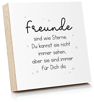 ARTFAVES® Holzbild mit Spruch - Freunde sind wie Sterne | Deko Geschenk zum Thema Freundschaft/Größe: 14,8 x 14,8 cm