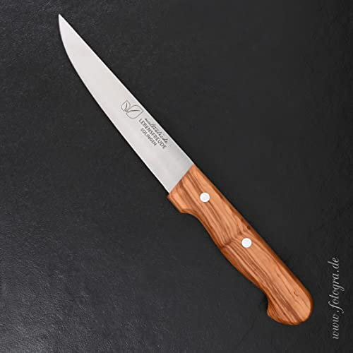 Natürliche Lebensfreude - Kleines Schinkenmesser mit Olivenholz Griff - sehr scharfe Klinge - Made in Germany Solingen - Rostfreier Edelstahl aus Deutschland - Kochmesser