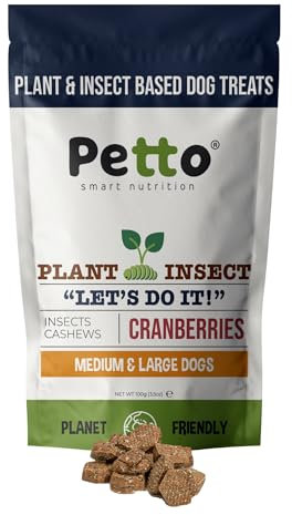 Petto Plant & Insect Based Hypoallergenic Dog Treats 100g | Healthy & Meat-Free Training Bites | Human Grade & Bakery Made with Crickets, Cashews & Cranberries
