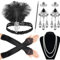 Cucudy 20er Jahre Accessoires Kostüm Damen und Herren Mafia Gatsby Kostüm Set Art Deco Flapper Party 1920s Gatsby Schmuck Damen Federboa Stirnband Accessoires Abschlussball Event (5)