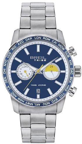 Breil, Herrenuhr Zone Collection, Chronograph für Herren mit Zwei Zifferblättern und Stahllünette, VD31 Dual Time Uhrwerk, Wasserdicht bis 5 ATM