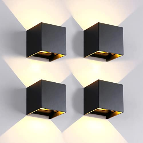 FUPE 4 Stücke Wandleuchte aussen/Innen Wandlampe LED Außenwandleuchten IP65 Wasserdichte Moderne Schwarz 6W 3000K Warmes Licht Wandleuchte Quadrat Aluminium Strahlwinkel Einstellbar