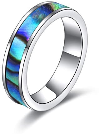 POPLYKE Abalone Muschel Ehering Ring Sterling Silber Schmuck Geschenk für M?nner Frauen Tochter (Gr??e 8)