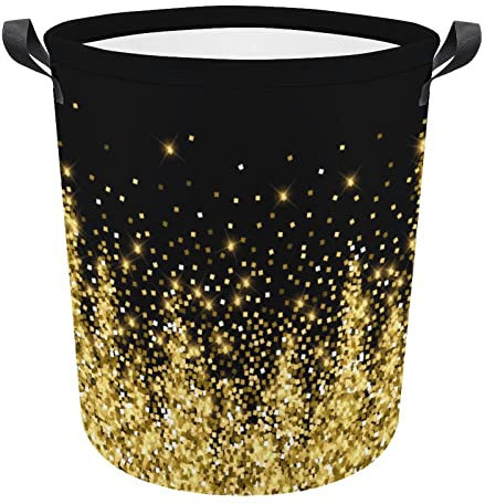 Wäschekorb Funkelndes Gold-Glitter-Schwarz Wäschebox Stabilem Wäschesammler Universell Wäschetruhe Für Bad Schlafzimmer Wäsche 40X50Cm