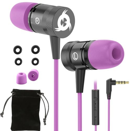 KLIM Fusion Kopfhörer in Ears mit Mikrofon - NEU - Langlebig - Innovativ: In-Ear Kopfhörer mit Memory Foam - 3.5 mm Jack - Sport Gaming In Ear Kopfhörer - Violett
