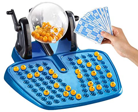 VENTDOUCE Bingo,Juegos Bingo Lujo para Adultos Grupo Gran- Bingo con 90 fichas Juego, 38 Cartas, una Jaula Rodillos, Tablero Maestro, 90 Bolas Colores, diversión