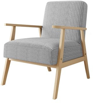 Mirjan24 Sessel Wikez Cord, Polstersessel mit Holzarmlehne, Lehnstuhl, Holz Stuhl, Retro Sessel, Sitzmöbel Wohnzimmer (Poso 110)