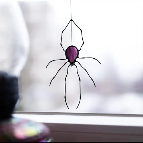 JARPSIRY Large Spider Window Hanging Ornaments, Stained Metal Acrylic Horror Spider Wall Panel Gothic Halloween Decorations for Home Office Outdoor Garden