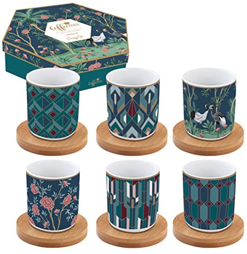 Easy Life COFFRET 6 TASSES A CAFE 11CL EN PORC.AVEC SOUCOUPE EN BAMBOU