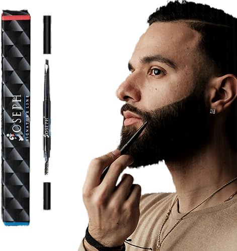 JOSEPH SIGNATURE LINE Beard Pencil - Dual-Ended Beard Filler for Men to Define & Fill Uneven Areas, Natural-Looking Barber Pencil with Spoolie Brush, Waterproof & Long-Lasting (Black)
