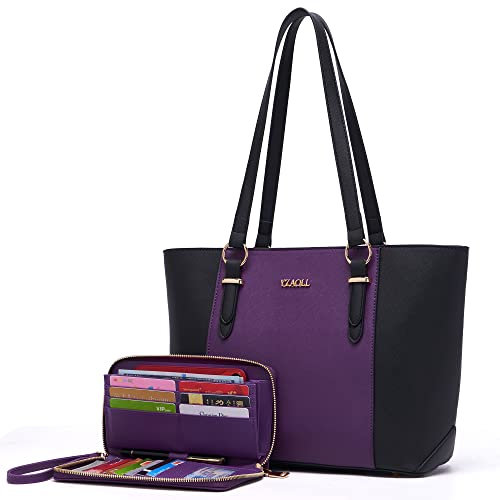YZAOLL Geldbörse Handtasche für Frauen Große Tasche Tote Schulter Geldbörsen Brieftasche Set, C-Lilablack, 17