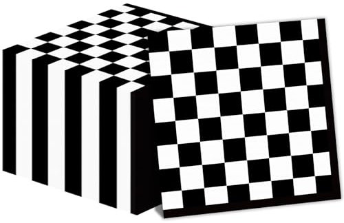 Confezione da 100 tovaglioli usa e getta con bandiera a scacchi bianchi e neri, per feste di compleanno, auto da corsa, tovaglioli di carta per feste a tema, per baby shower, bambini, uomini