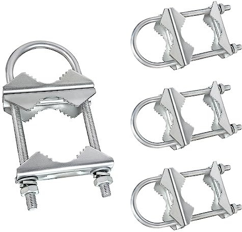 Double Antenna Mast Clamp V-Jaw Bracket U Bolts Pipe Mounting Hardware Heavy Duty Mast to Mast Mount Bracket Kit for Outdoor Antenna 4 Sets