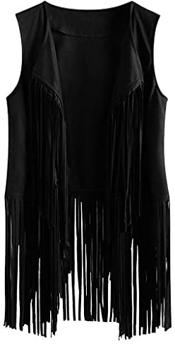Damen Faux Wildleder Cowboy Ärmellos Weste Cardigan mit Fransen