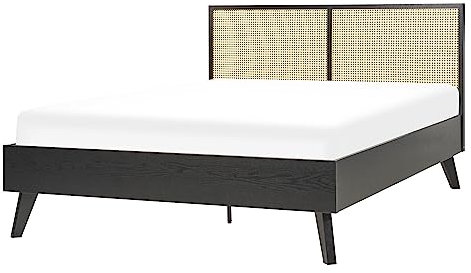 Bett schwarz mit hohem Kopfteil Wiener Geflecht Lattenrost 140x200 cm Monpazier