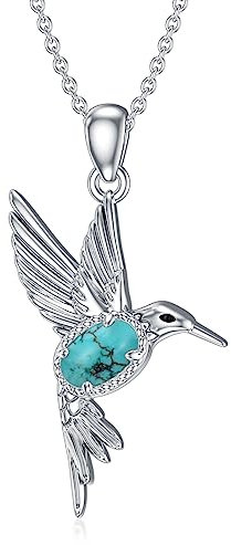 BETHZA Kolibri-Halskette 925er-Sterlingsilber echter Türkis-Edelstein Kolibri-Anhänger Tierschmuck Geschenke für Frauen
