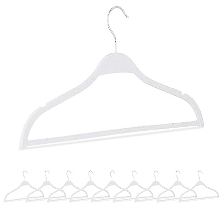 Relaxdays Kleiderbügel, 10er Set, Weizenstroh, Kunststoff, nachhaltig, Bügel platzsparend, Hosensteg, Einkerbungen, weiß