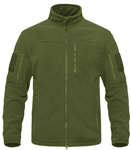 Darringls Giacca in pile da uomo, in pile, per le mezze stagioni, antivento, da trekking, da uomo, militare, per attività all'aperto, con chiusura lampo, verde, XXL