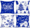 Lanpn 4 Stück Weiß und Blau Kissenbezug Weihnachten Kissenhülle 40x40 cm, Winterliche Schneeflocken Dekorative Weihnachtskissen für Weihnachtsdeko Christmas Bettwäsche Sofa Decorations (Dunkelblau)