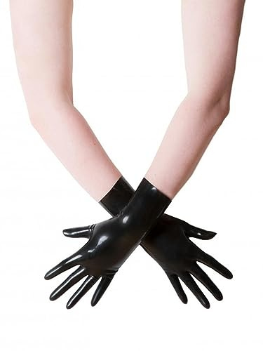 WILsem Seamless Unisex Black Red Short Latex Gloves Mittens Finger Wrist Length