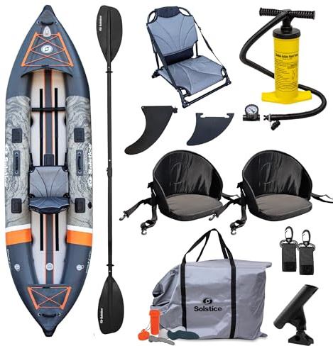 Solstice Inflatable Kayak Boat – Durable, Portable & Adventure-Ready, Heavy Duty PVC – Adjustable Seats, Accessory Mounts, Skeg & Pump Included, Fishing, 1-2 Person Tandem, Scout, Camo, 12'6