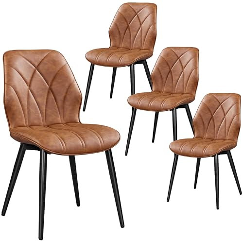 Yaheetech Esszimmerstühle 4er Set Küchenstühle gepolstert Metallbeine bis 136 KG Belastbar Polsterstuhl für Küche/Esszimmer/Schlafzimmer/Restaurant Braun/Kunstleder