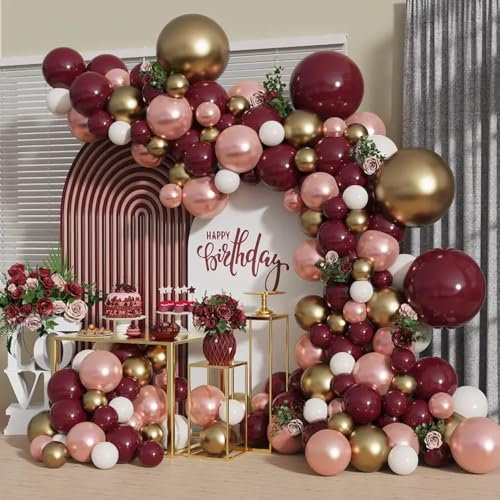 Luftballon Girlande, bordeaux rot,159 Stück, Ballons in rot, gold, rose und weiß, Ballon Set für Geburtstag Party, Baby Shower, Babyparty, Hochzeit, Verlobung, Deko
