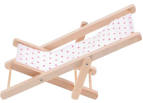 CIYODO Strand Liegestuhl Miniatur Strand Miniaturmöbel Strandstuhl Loungewear Mini-liegestuhl Mikro-landschafts-Miniatur-strandkorb Puppenhaus Chaiselongue Klappstuhl Mini-Stuhl Modell Holz Rosa