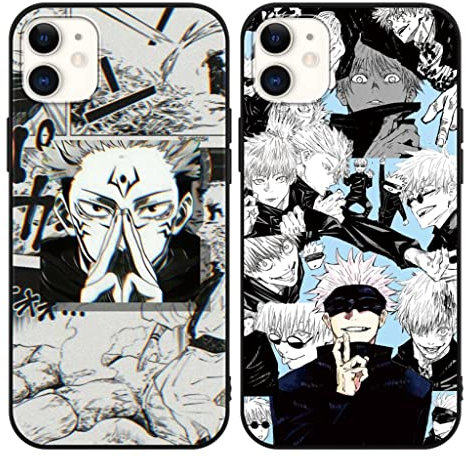Eouine 2 Stück Handyhülle für Samsung Galaxy S24 Ultra 5G Hülle 6.2'' Anime Hülle Gojo Satoru Itadori Yuji mit Manga Muster Matt Schwarz Schutzhülle Stoßfest TPU Silikon Case, 2