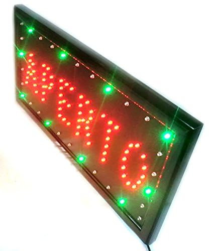 Cucuba Cartel de mesa con luces LED con texto abierto con marco LED de colores para actividades comerciales o escaparates, 48 x 27 x 2,5 cm
