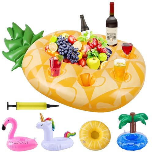Inflatable Drinks Holder,Inflatable Pool Floats for Holding Drinks,Fruits and Snacks with Pump,Inflatable Flamingo,Unicorn 6 in 1 Inflatable Pool Toys for Outdoor Summer Swimming Party and Holiday