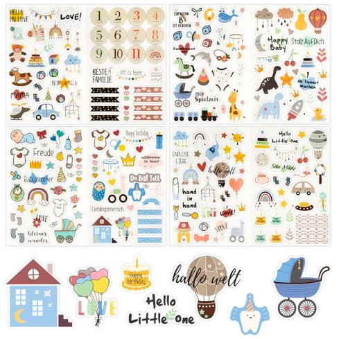 BETESSIN 212 Sticker Baby Aufkleber Fotoalbum Sticker Babyalbum für Mädchen Junge 4 Bögen Gästebuch Aufkleber Transparent Babyparty Gastgeschenk mit Sprüchen für Scrapbook Bullet Journal