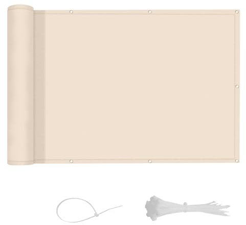 LOVE STORY Balkon Sichtschutz 100x300m,PES Balkonabdeckung Balkonbespannung Balkonumspannungen Balkonverkleidung,UV-Schutz Wind und Wetterfest mit Kabelbindern für Balkongeländer,Khaki