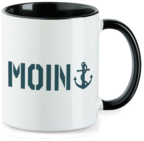 Huuraa Kaffeetasse Moin Anker Geschenk 330ml Schwarz Moin Anker Präsent