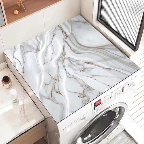 Odot Tapis de Protection pour Dessus de Machine à Laver, Motif de Marbre Blanc Antidérapant Housse de Machine à Laver pour Machine à Laver ou Sèche-Linge Buanderie Réfrigérateur Cuisine (b,60x60cm)