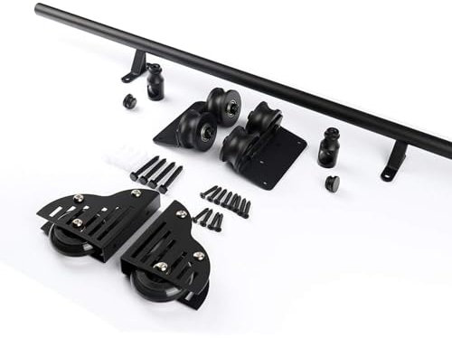 3,3 Fuß – 26,2 Fuß, Schwarze Rollleiter-Hardware, Bibliotheks-Schiebeleiterschienen-Kit (ohne Leiter), Schiebeleiter-Hardware, mobiles Leiterschienen-Unterrad-Set für Zuhause/Dachboden/Bibli