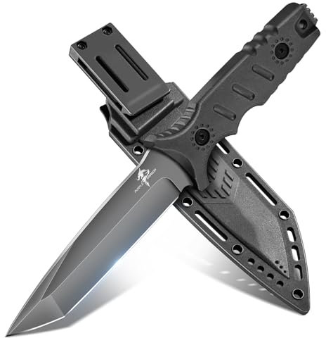 Purple Dragon Coltello da Esterno, Coltello da Sopravvivenza con Fodero in Kydex, Coltello da Caccia con Lama Fissa in Acciaio D2 Forgiato in Unico Pezzo, Coltello Bushcraft Full Tang, Nero
